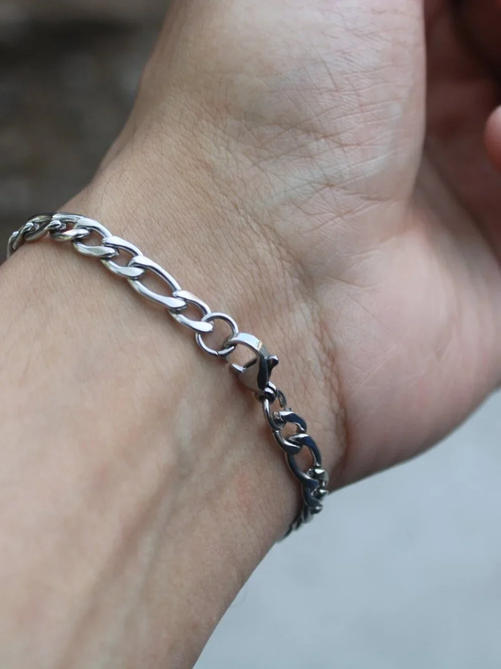 5mm Figaro Link Bracelet 7 Inch Stainless Steel